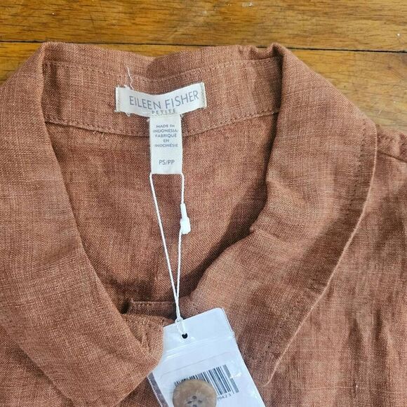 Eileen Fisher Organic Linen Delave Classic Collar Jacket Cinnamon Petite - Picture 6 of 10